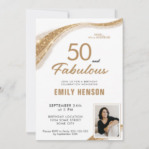 50 and Fabulous Gold 50th Birthday Invitation