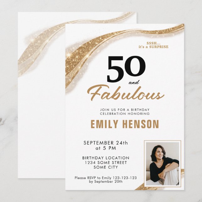 50 and Fabulous Gold 50th Birthday Invitation (Front/Back)