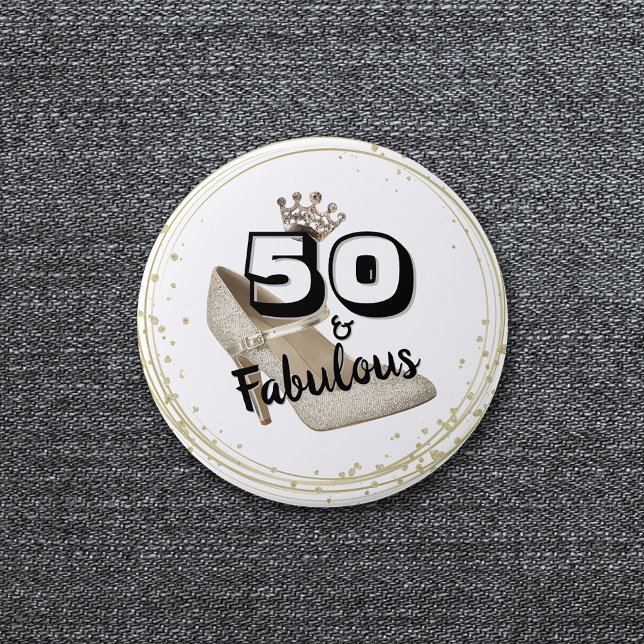 50 And Fabulous Gold Black Bold Birthday 7.5 Cm Round Badge (Creator Uploaded)