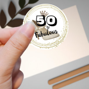 50 And Fabulous Gold Black Bold Birthday Classic Round Sticker