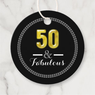 50 and fabulous gold black elegant fiftieth 50th favour tags