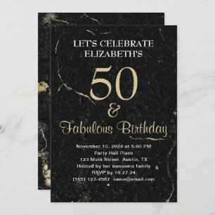 50 and Fabulous Gold Black Marble Invitation