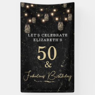 50 and Fabulous Gold Black Marble Mason Jar Lights Banner