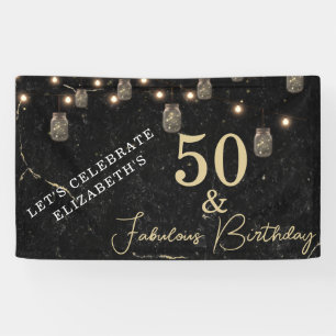 50 and Fabulous Gold Black Marble Mason Jar Lights Banner