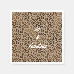 50 and Fabulous Gold Cheetah Glitter Napkin