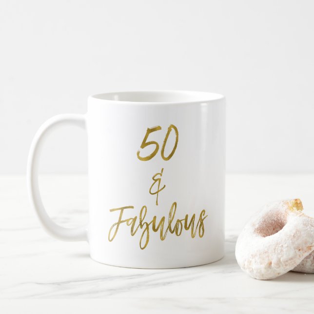 50 and Fabulous Gold Foil Birthday Coffee Cup (With Donut)