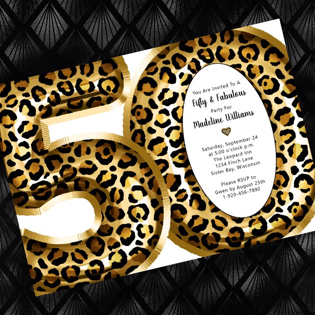 50 and Fabulous Gold Foil Leopard Print Invitation (Creator Uploaded)