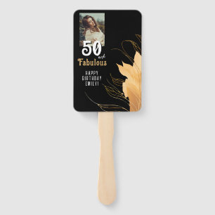 50 and Fabulous Gold Foliage 50th Birthday Photo Hand Fan