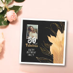 50 and Fabulous Gold Foliage 50th Birthday Photo Napkin<br><div class="desc">50 and Fabulous Gold Foliage 50th Birthday Photo Napkins. 50 and fabulous text in trendy white script with a name and golden foliage on a black background. Personalise it with your photo,  your name and the age.</div>