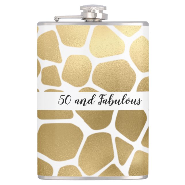 50 and Fabulous Gold Giraffe Hip Flask (Front)