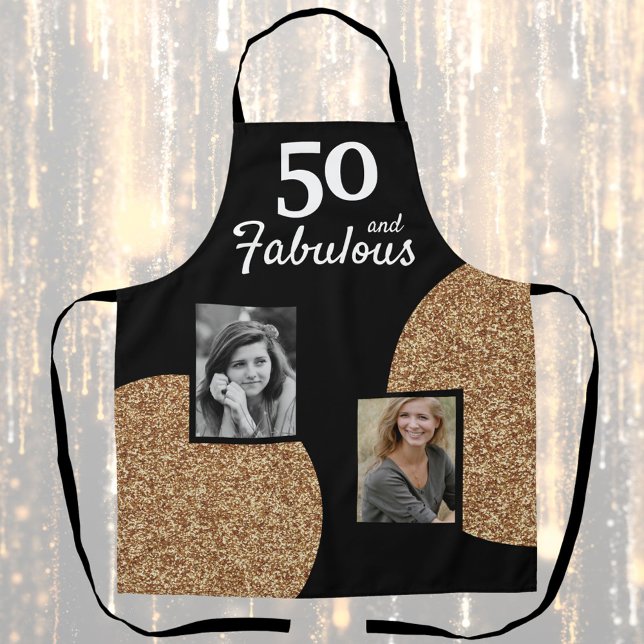 50 and Fabulous Gold Glitter 2 Photo 50th Birthday Apron (Creator Uploaded)