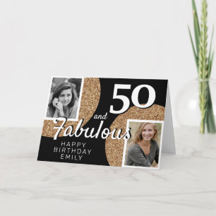 50 and Fabulous Gold Glitter 2 Photo 50th Birthday Card