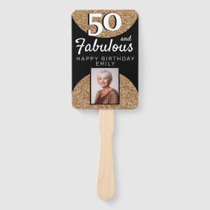 50 and Fabulous Gold Glitter 2 Photo 50th Birthday Hand Fan