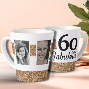 50 and Fabulous Gold Glitter 2 Photo 50th Birthday Latte Mug