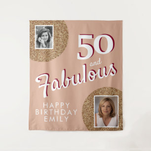 50 and Fabulous Gold Glitter 2 Photo 50th Birthday Tapestry