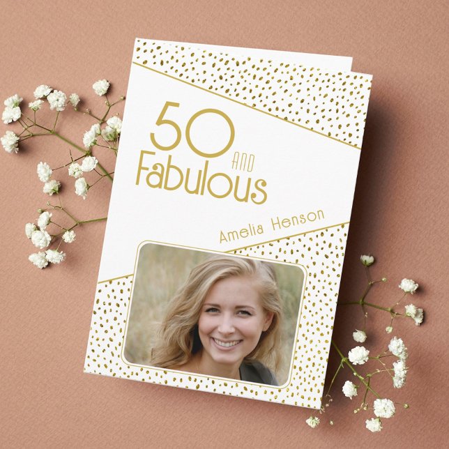 50 and Fabulous Gold Glitter Photo 50th Birthday  Card (Creator Uploaded)