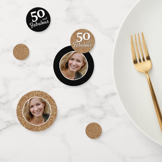 50 and Fabulous Gold Glitter Photo 50th Birthday Confetti (Group)