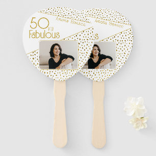 50 and Fabulous Gold Glitter Photo 50th Birthday  Hand Fan
