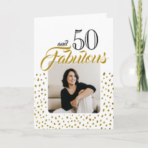 50 and Fabulous Gold Glitter Photo 50th Birthday  Holiday Card