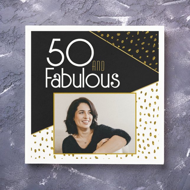 50 and Fabulous Gold Glitter Photo 50th Birthday  Napkin (Creator Uploaded)