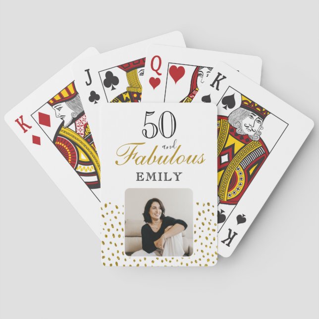 50 and Fabulous Gold Glitter Photo 50th Birthday Playing Cards (Back)