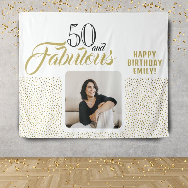 50 and Fabulous Gold Glitter Photo 50th Birthday Tapestry (Creator Uploaded)
