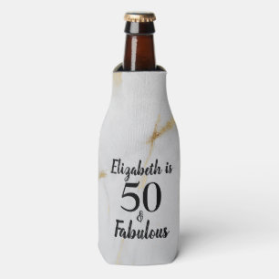 50 and Fabulous Gold Gray Marble with Black Text  Bottle Cooler