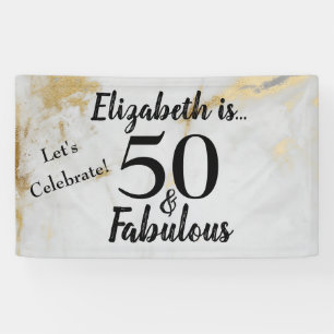 50 and Fabulous Gold Grey Marble with Black Text  Banner