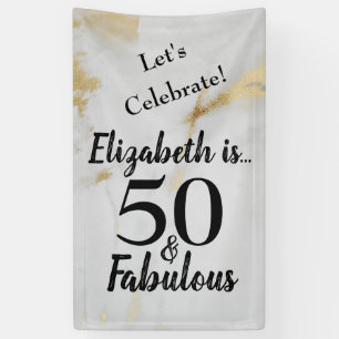 50 and Fabulous Gold Grey Marble with Black Text Banner