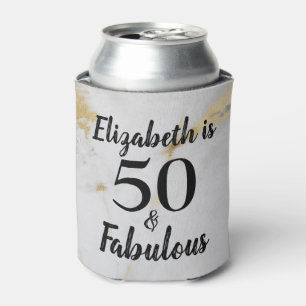 50 and Fabulous Gold Grey Marble with Black Text  Can Cooler