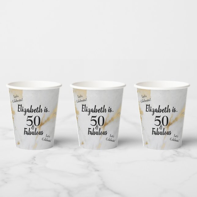 50 and Fabulous Gold Grey Marble with Black Text  Paper Cups (Multi)
