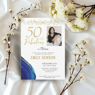 50 and Fabulous Gold Ornament 50th Birthday Photo  Invitation