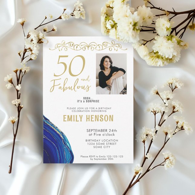 50 and Fabulous Gold Ornament 50th Birthday Photo  Invitation (Creator Uploaded)