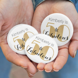 50 and Fabulous Gold Personalised Birthday Party 6 Cm Round Badge