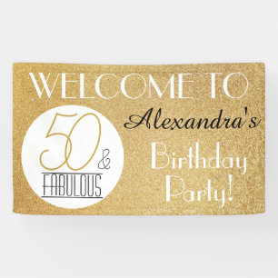 50 and Fabulous Gold Personalised Birthday Party Banner