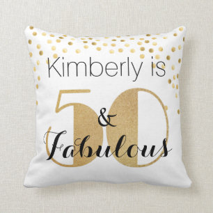 50 and Fabulous Gold Personalised Birthday Party Cushion