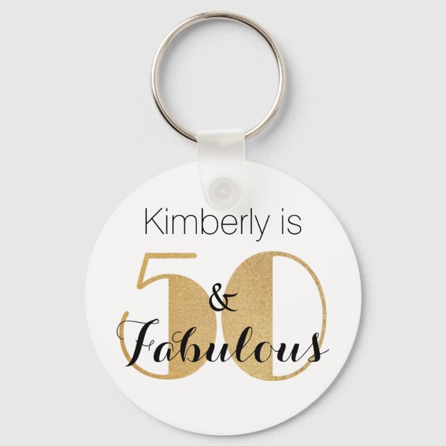 50 and Fabulous Gold Personalised Birthday Party Key Ring (Front)