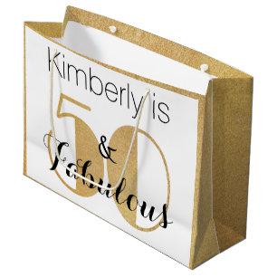50 and Fabulous Gold Personalised Birthday Party Large Gift Bag