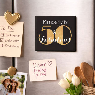 50 and Fabulous Gold Personalised Birthday Party Magnet