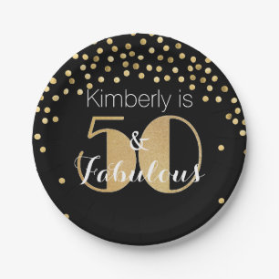 50 and Fabulous Gold Personalised Birthday Party Paper Plate