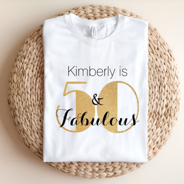 50 and Fabulous Gold Personalised Birthday Party T-Shirt (Creator Uploaded)