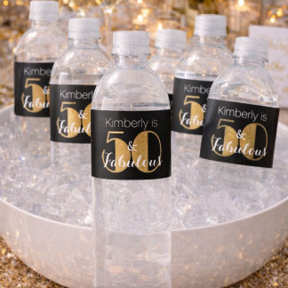 50 and Fabulous Gold Personalised Birthday Party Water Bottle Label