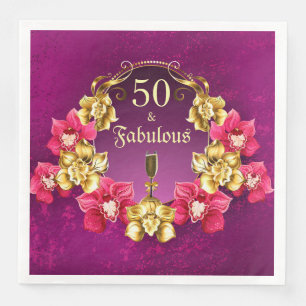 50 And Fabulous Gold Pink Orchids and Champagne Napkin