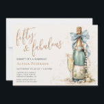 50 And Fabulous Gold Script Surprise 50th Birthday Invitation<br><div class="desc">This modern and elegant 50 and Fabulous Gold Script Surprise 50th Birthday Party Invitation is perfect for your loved one who's turning fifty! It features a watercolor champagne bottle decorated with pearls, delicate cream flowers that's tied with a soft teal blue bow. It's fonts are trendy yet classic, feminine and...</div>