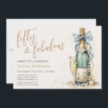 50 And Fabulous Gold Script Surprise 50th Birthday Invitation<br><div class="desc">This modern and elegant 50 and Fabulous Gold Script Surprise 50th Birthday Party Invitation is perfect for your loved one who's turning fifty! It features a watercolor champagne bottle decorated with pearls, delicate cream flowers that's tied with a soft teal blue bow. It's fonts are trendy yet classic, feminine and...</div>