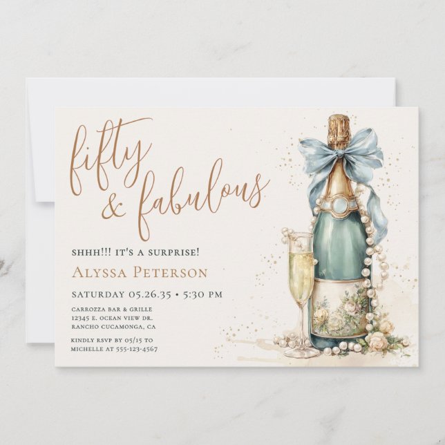 50 And Fabulous Gold Script Surprise 50th Birthday Invitation (Front)