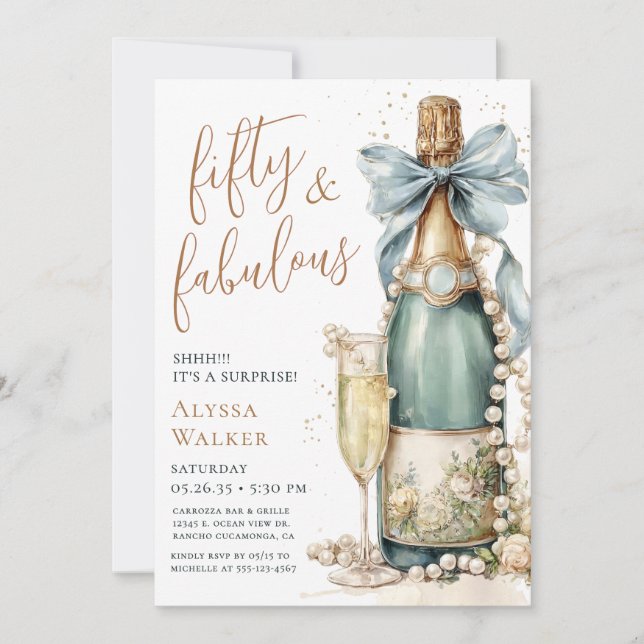 50 And Fabulous Gold Script Surprise Party Invitation (Front)