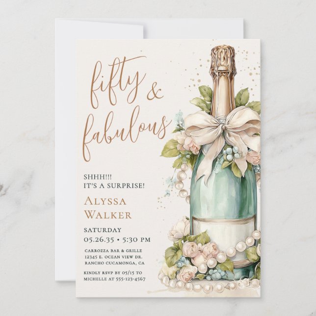 50 And Fabulous Gold Script Surprise Party Invitation (Front)