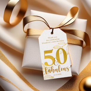 50 and Fabulous Gold Typography Foliage Gift Tags