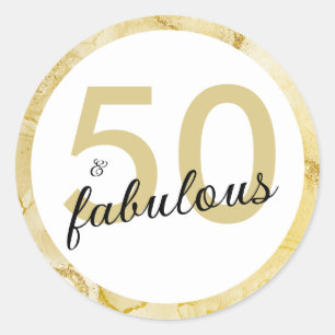 50 And Fabulous Gold White Birthday Classic Round Sticker